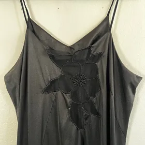 VTG 90s Nylon Slip Maxi Dress Sz‎ Large Black Mesh Whimsigoth Dark Fairy thumbnail 2