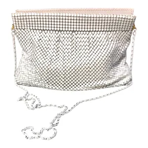 Unique Vintage Bags by Marlo 80s Glam White Metal Mesh Oversized Clutch Evening Bag Chain Strap thumbnail 1