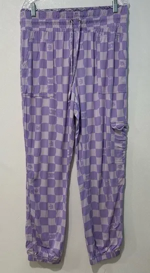 Juicy Couture Women’s XL Purple Checkered Jogger Pants Cargo Pockets Elastic Wai thumbnail 1