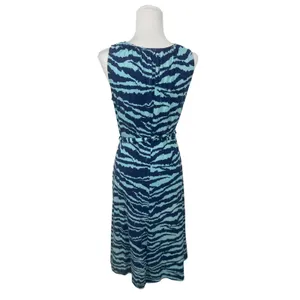 Lands' End Womens M 10-12 Blue Zebra Print‎ Sleeveless Belted Knit Midi Dress thumbnail 3