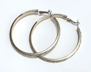 Lane Bryant Hoop Earrings Women Gold Tone Rhinestone Large Round Glam Jewerlry thumbnail 1