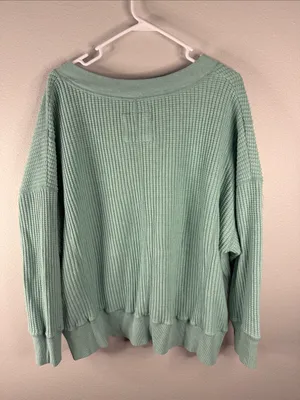 American Eagle Big Hug Oversized Waffle Knit V-Neck – Size Large – Mint Green thumbnail 4