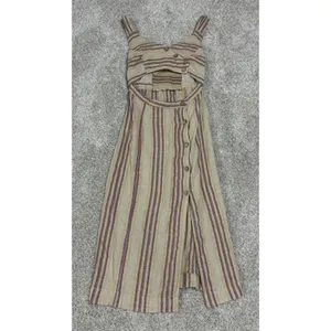 Free People Ultraviolet Midi Cotton Linen Cutout Striped Dress Size SP thumbnail 3