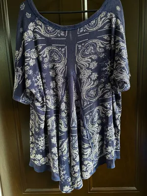 EUC Free People No Matter What High/Low Paisley Top Blue Oversized Small thumbnail 10