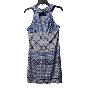 Trixxi Halter‎ Dress Sleeveless Casual Blue White Patterned Dress Size M thumbnail 2