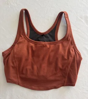 Prana Ribbed Scoop-Back Crop Bralette in Rust Brown thumbnail 1