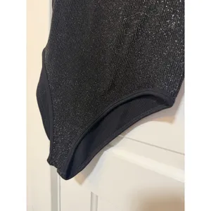 Zara Womens Black Shimmer Metallic One edgy Shoulder Ribbed Bodysuit XS NWOT thumbnail 8