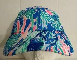 Lilly Pulitzer Blue Tropical Print Sun Hat with Pink & Green Accents thumbnail 1