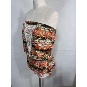 Weavers Boho Crochet Trim Printed Peplum Tube Top Rust‎ Olive Size XL New thumbnail 9