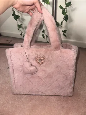Juicy Couture Pink Let’s Get Cozy Faux Fur Tote Bag Removable Strap With Zipper thumbnail 7