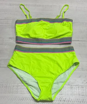 two-piece neon green high-waisted bikini set a sporty design swimsuit thumbnail 1