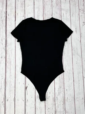 Women’s Double Layer Short Sleeve Black Thong Bodysuit Size Medium NWOT thumbnail 2