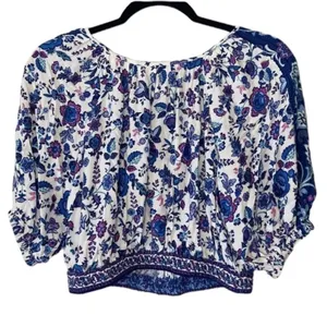Joie Short Sleeve Cottage Prairie Print Cropped Top S thumbnail 3