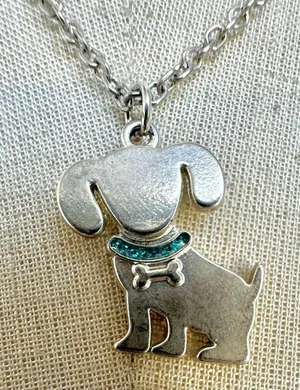 Silver tone dog pendant necklace thumbnail 1