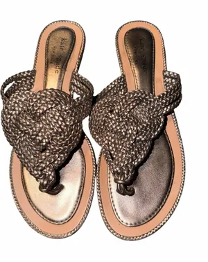 kate spade Metallic Bronze Braided Knot Thong Sandals with Nude Trim thumbnail 1