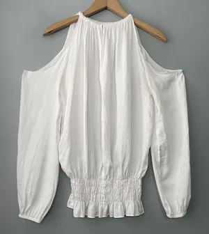 Dance & Marvel Cold Shoulder Peasant Top Size M White Boho Angel Coquette Milkmaid Ren Faire thumbnail 1