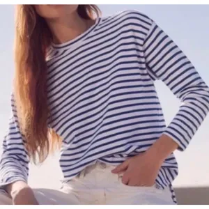 AYR Blue White Striped Long Sleeve French Fry Tee Top Women’s Sz. S thumbnail 1