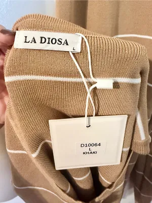 LA DIOSA L Khaki Stripe Knit Vest & Wide Leg Pants Set Gold Buttons NWT thumbnail 11