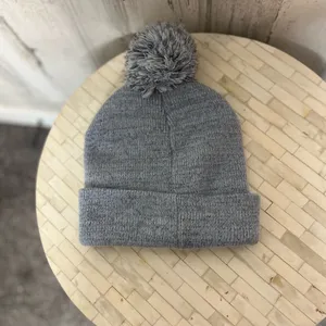Unicorn Beanie Hat Womens One Size Grey Embroidered Cuff Pom Pom Knit Cap thumbnail 2