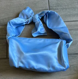 Blue Satin Shoulder Bag with Knot Detail thumbnail 1