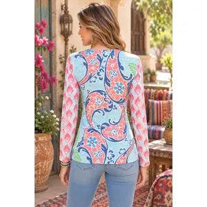 Sundance WHIMSY ROSE Aqua Coral Paisley Floral Baby Waffle Thermal Top Small USA thumbnail 6
