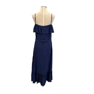 Melissa Odabash Kyla Ruffle‎ Button Front Belted Maxi Dress Navy NWT Size Medium thumbnail 9