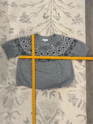 CeCe Fair Isle Short Sleeve Sweater XL Gray Black White thumbnail 8