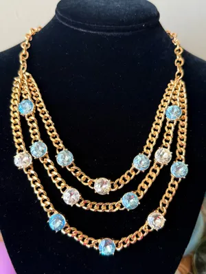 Ember Gold Multi-Row Necklace with Light Blue Crystal Accents thumbnail 1