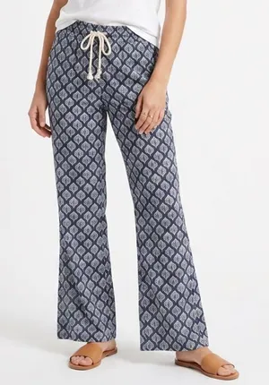 Roxy Navy Blue Geometric Print Linen Blend Wide Leg Drawstring Beach Pants M thumbnail 1