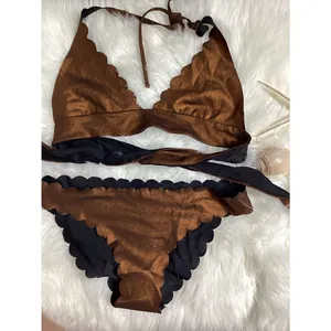 New. PilyQ Copper Reversible Wave bikini set. M-top/L-bottom. Runs small thumbnail 7