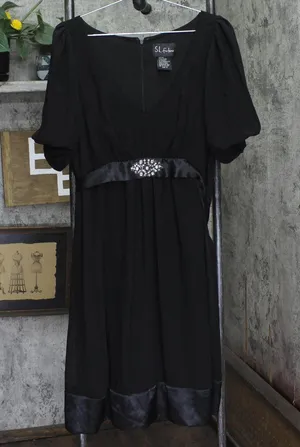 S.L. Fashions Satin Trim Sequin Embellished Dress Black 18 thumbnail 1