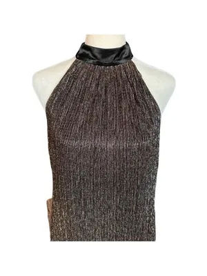 Laundry by Shelli Segal Metalli Gold Shimmer & Black Satin Bow Halter Mini DSz 6 thumbnail 8