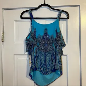 #91 Inc International Concepts Blue Paisley Embellished Top Medium thumbnail 2