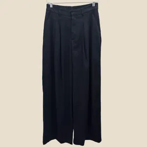 Maeve Avery Wide-Leg Pleated Trousers Navy Linen‎ Blend Small NEW Minimalist thumbnail 3