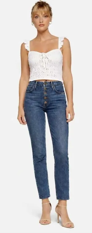 Reformation Winona Mid Rise Straight Leg Jeans Crop Baltic Button Fly‎ Size 27 thumbnail 1