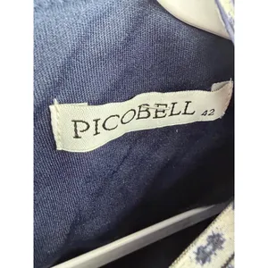 Picobell Womens Midi Dress Navy Blue Damask Pleated Tie Neck Size 42 thumbnail 6