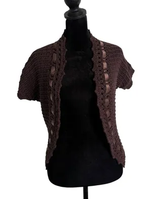 Brown Crochet Knit Shrug‎ Bolero Open Cardigan Size XS Indie Layering BOHO thumbnail 1