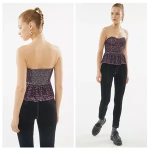 URBAN OUTFITTERS Alba Velvet Strapless Peplum Top thumbnail 2