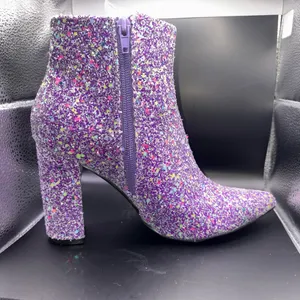 Allegra K Glitter Pointed Toe Chunky Heel Ankle Boots thumbnail 8