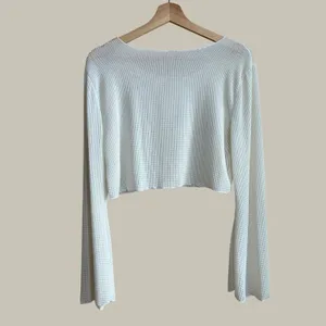 Unbranded Waffle Mesh Crop Top S White Womens Long Bell Sleeve Polyamide thumbnail 5