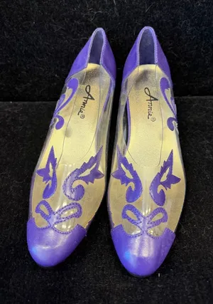 Annie Purple Clear Vinyl Scroll Embroidery Low Block Heel Pumps Womens‎ 7.5W thumbnail 1