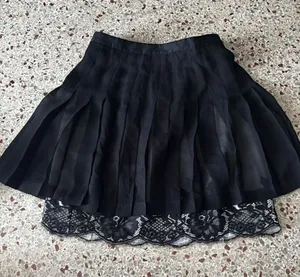 Robert Rodriguez Black Pleated Mini Skirt with Lace Trim size 2 thumbnail 1