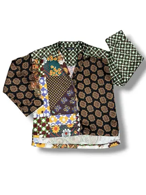 Urban‎ Outfitters Retro Multi Print Patchwork Satin Oversized Shirt Small thumbnail 12