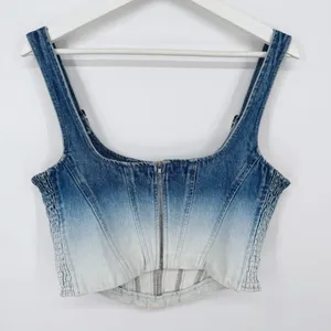 Amanda Uprichard‎ Raisa Top in Ioania Denim Buckle Crop Top Sz Lg thumbnail 4