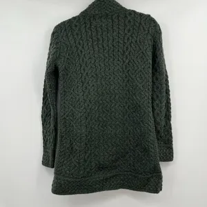 aran crafts sweater women Cable Knit XXS P Green 100 Merino Wool Fisher Chunky thumbnail 7