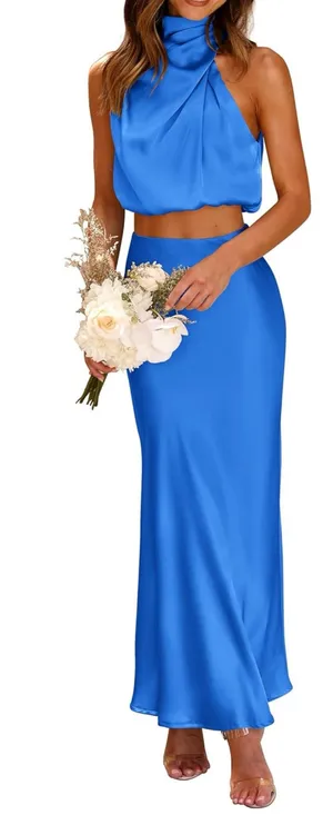 2 Piece Satin Set Blue Size M thumbnail 1