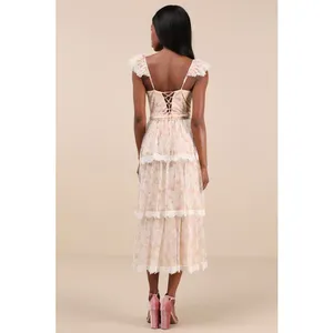 NWT Lulus Dolora Blush Floral Bustier Tiered Midi Dress Romantic Cottage Size S thumbnail 3