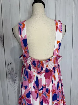 Adrienne Women’s Sz L Pastel Midi Dress Sleeveless Smocked Back thumbnail 8