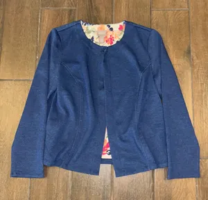 Chico's Jacket 1 Med Blue Floral Lined‎ Single Button Professional Casual Chic thumbnail 1