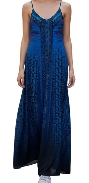 EXPRESS Blue Ombre Geometric Print‎ Boho Maxi Dress EUC Size XS thumbnail 1